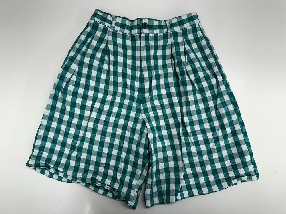 Rafaella Petites Womens Shorts Size 6 Teal White Checkered High Waisted